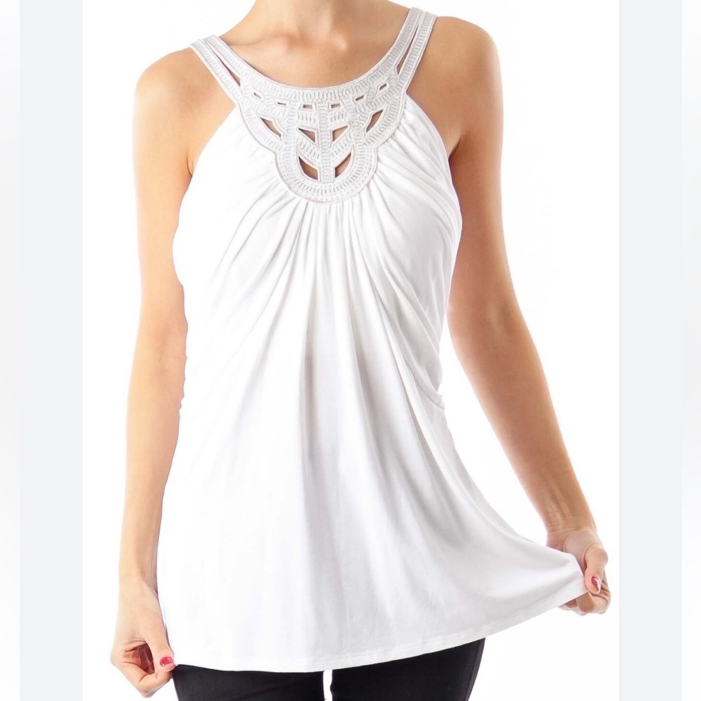 White House Black Market White Sz Small Embroidery Sleeveless Top
